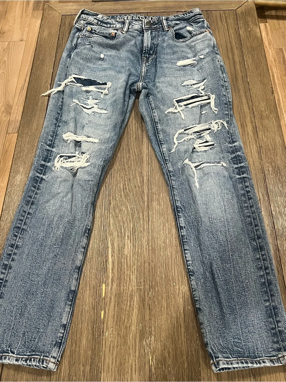 American Eagle Men’s Airflex Jeans Bundle: Distressed Light Blue and Dark Blue